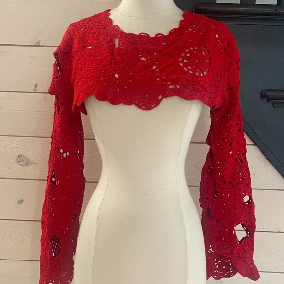 042 Free People Olivia Piecework Bolero NWOT Crimson One Size - Picture 4 of 8